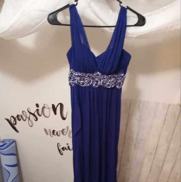 open lace back dress Blue Sparkly Tulle Lace Applique Prom Dress with Spaghetti Strap, V-Ne –  vigocouture main image 0